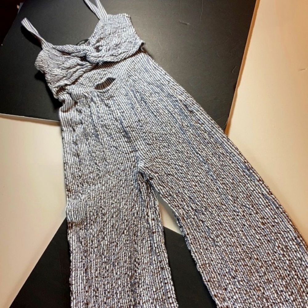 Zara Twist Front Blue & White Striped Jumpsuit